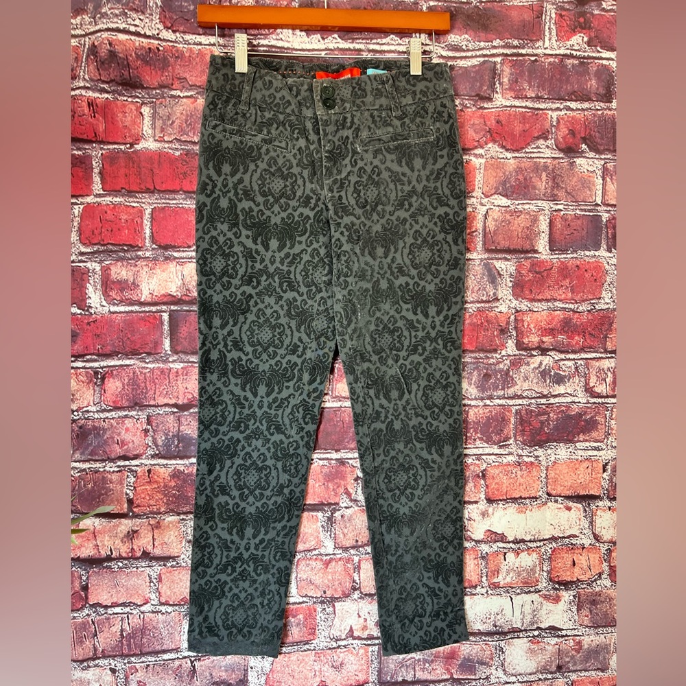 Anthropologie Cartonnier Flocked Charlie Trousers - Damask Floral Gray